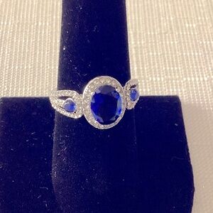Sapphire Synthetic Silver Tone Ring